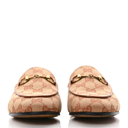 Gucci Canvas GG Monogram Horsebit Womens Jordaan Loafers 37.5 Beige Ruggine Rust 2 of 9