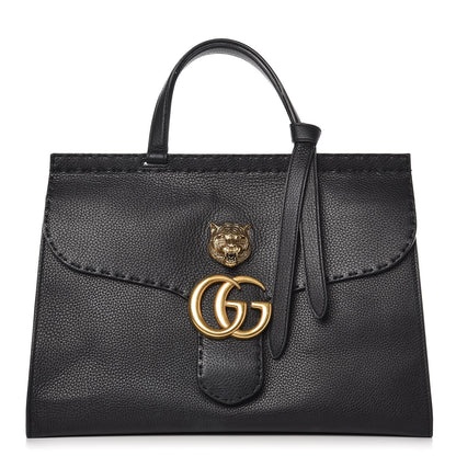 Gucci Calfskin Feline Medium GG Marmont Top Handle Bag Black 1 of 14
