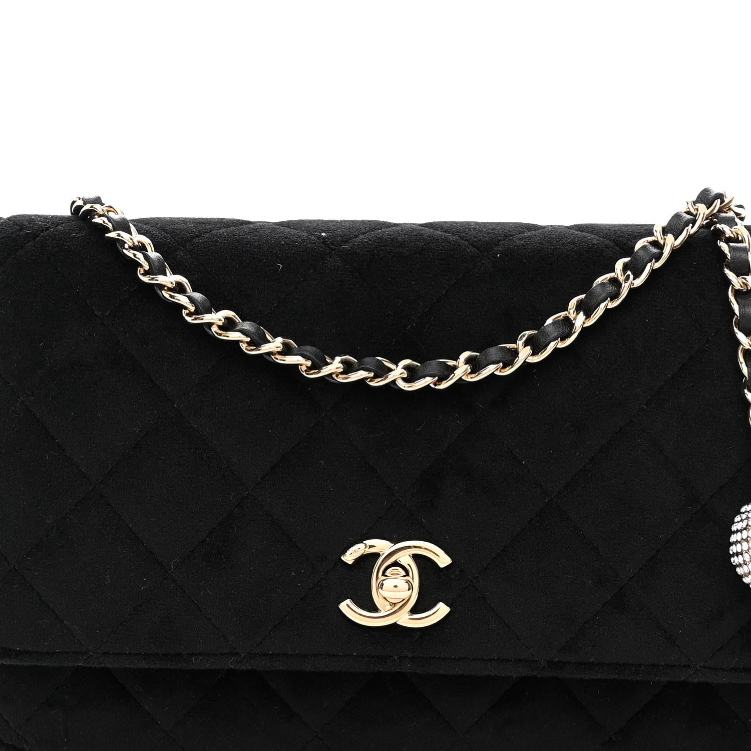 Chanel Velvet Quilted Pearl Crush Wallet On Chain WOC Black 9 of 12