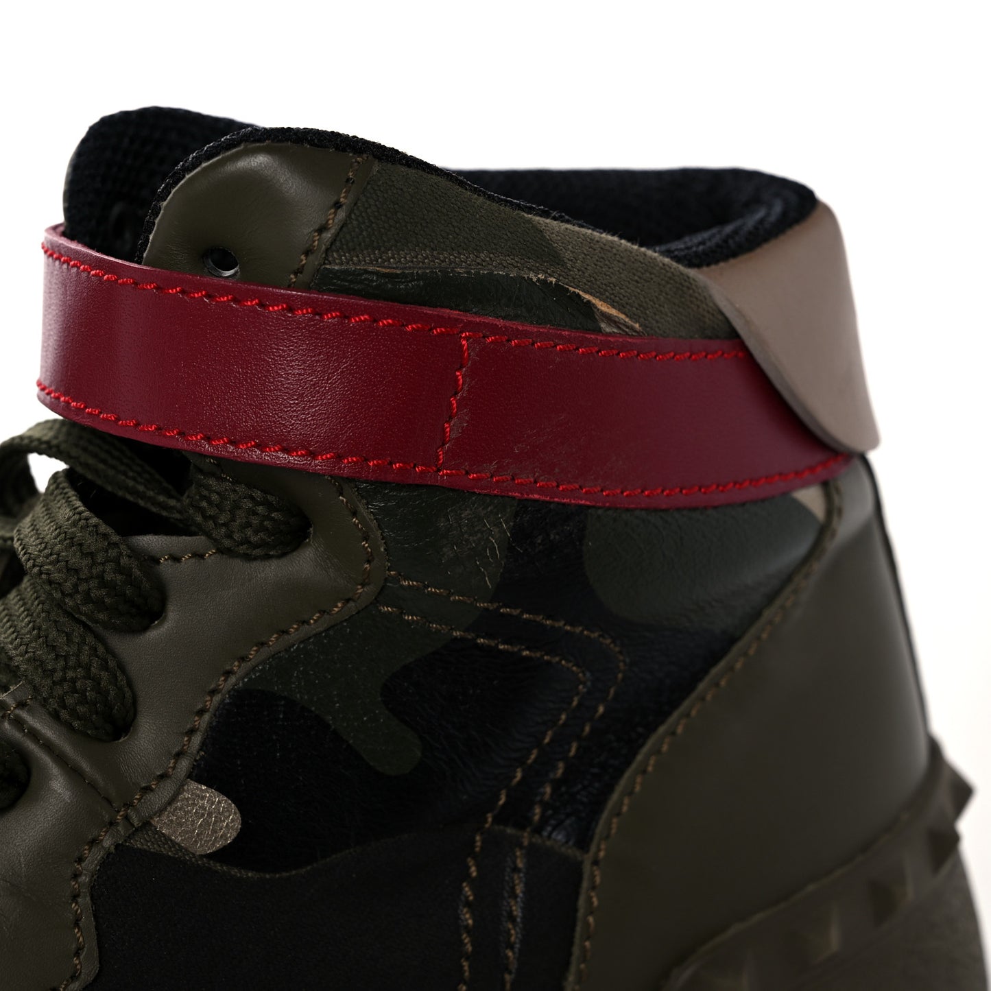 Calfskin Canvas Camouflage Rockstud Rock Be Sneakers 37 Olive