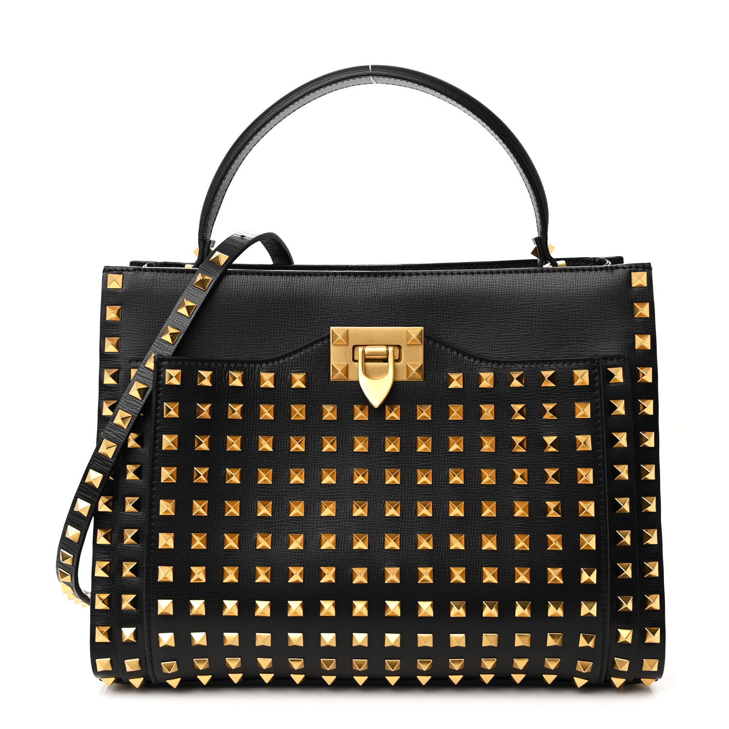Valentino Garavani Grainy Calfskin Medium Rockstud Allover Alcove Top Handle Tote Bag Black 1 of 11