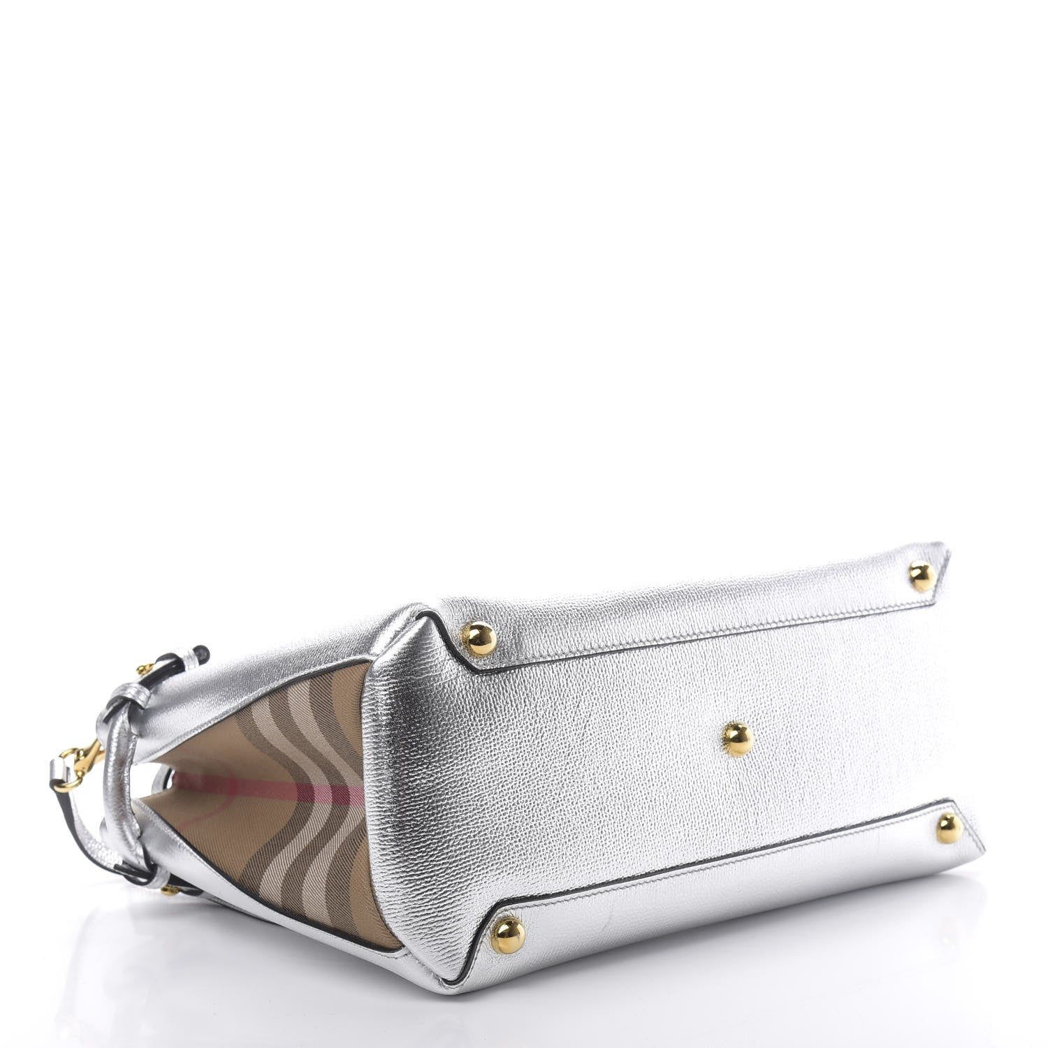 Burberry Metallic Grainy Calfskin House Check Medium Banner Tote Silver 4 of 12