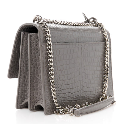 Saint Laurent Calfskin Crocodile Embossed Medium Monogram Sunset Fog 3 of 12