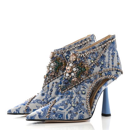 Jimmy Choo Silk Embellished Printed Kendrix 100 Ankle Booties 37 Blue 3 of 9