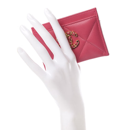 Chanel Lambskin Quilted Chanel 19 Card Holder Dark Pink 2 of 9