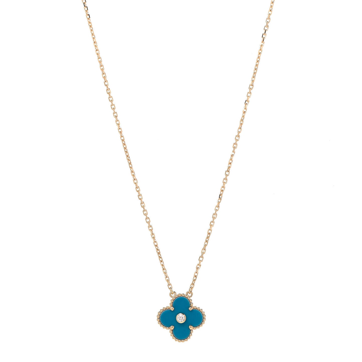 18K Yellow Gold Diamond Celestial Blue Sevres Porcelain Vintage Alhambra Pendant Necklace