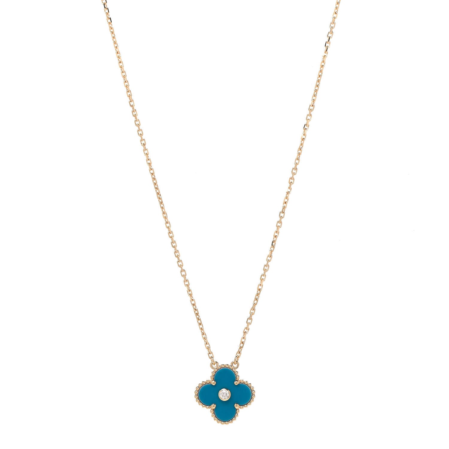 Van Cleef & Arpels 18K Yellow Gold Diamond Celestial Blue Sevres Porcelain Vintage Alhambra Pendant Necklace 1 of 6