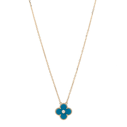 Van Cleef & Arpels 18K Yellow Gold Diamond Celestial Blue Sevres Porcelain Vintage Alhambra Pendant Necklace 1 of 6