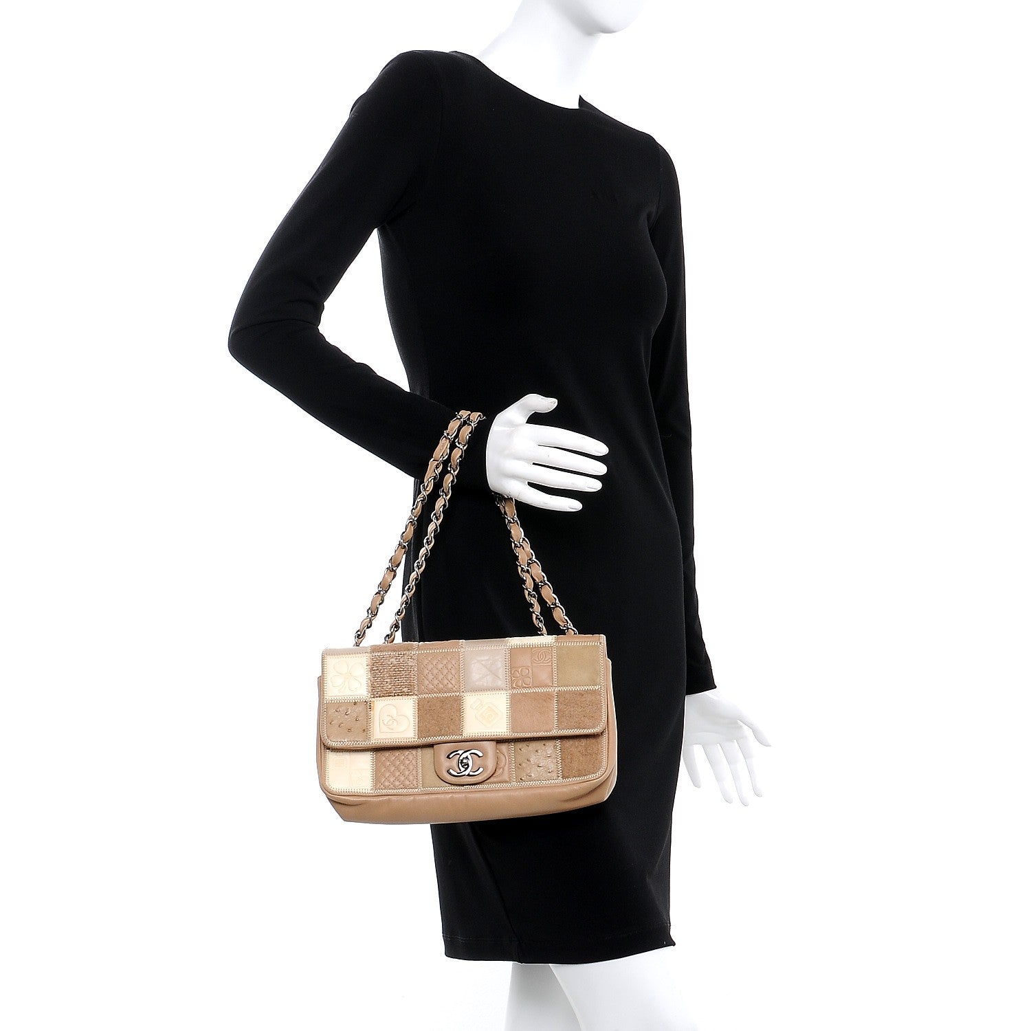 Chanel Lambskin Ostrich Pony Hair Quilted Patchwork Precious Symbols Flap Bag Beige 2 of 11