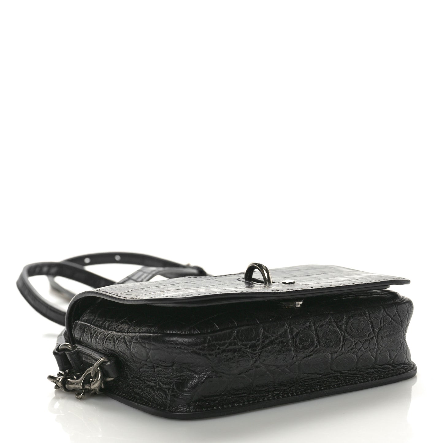 Crocodile Embossed Toy Charlotte Messenger Bag Black