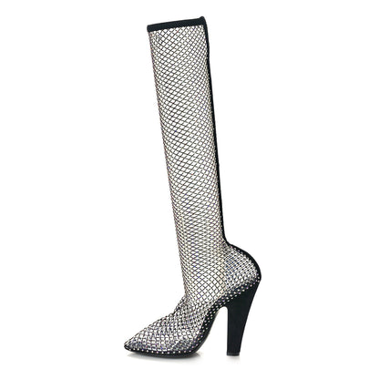 Saint Laurent Mesh Crystal Koller 100 Knee High Boots 37 Black 1 of 7