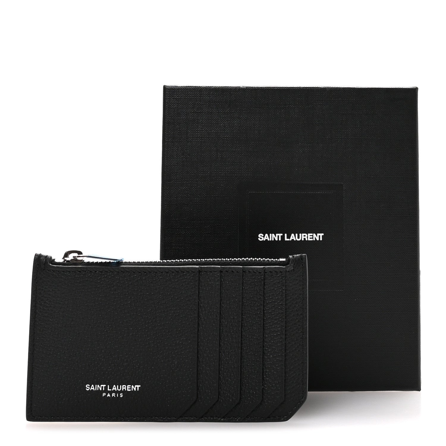 Saint Laurent Grained Calfskin 5 Fragments Zip Pouch Card Holder Black 8 of 8