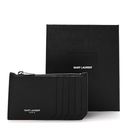 Saint Laurent Grained Calfskin 5 Fragments Zip Pouch Card Holder Black 8 of 8