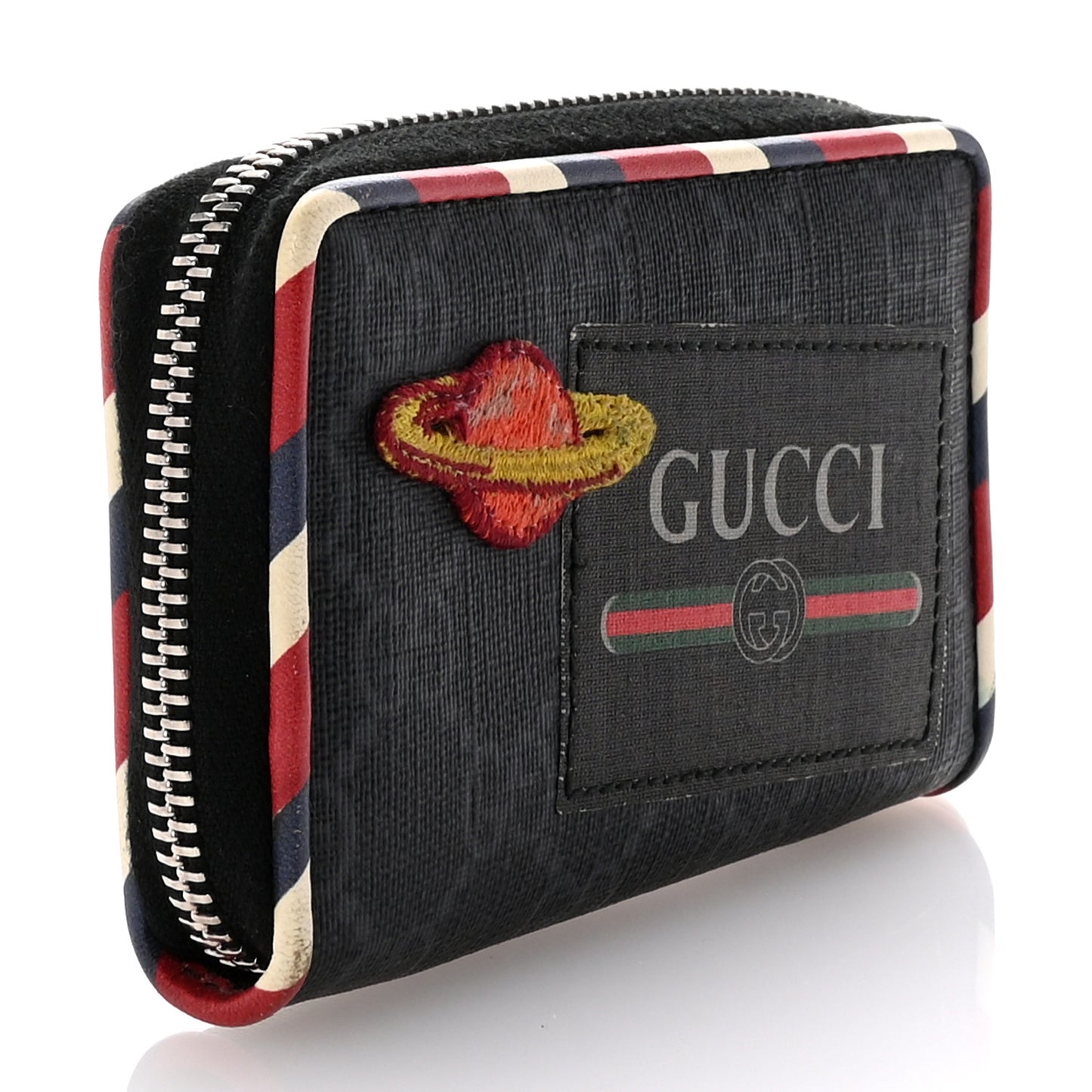 GG Supreme Monogram Night Courrier Embroidered Zip Around Card Case