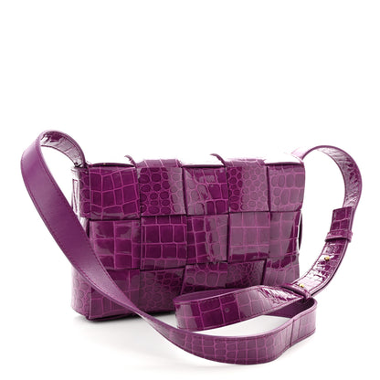 Bottega Veneta Gloss Calfskin Croc Embossed Intreccio Cassette Crossbody Bag Venom Brass 3 of 9