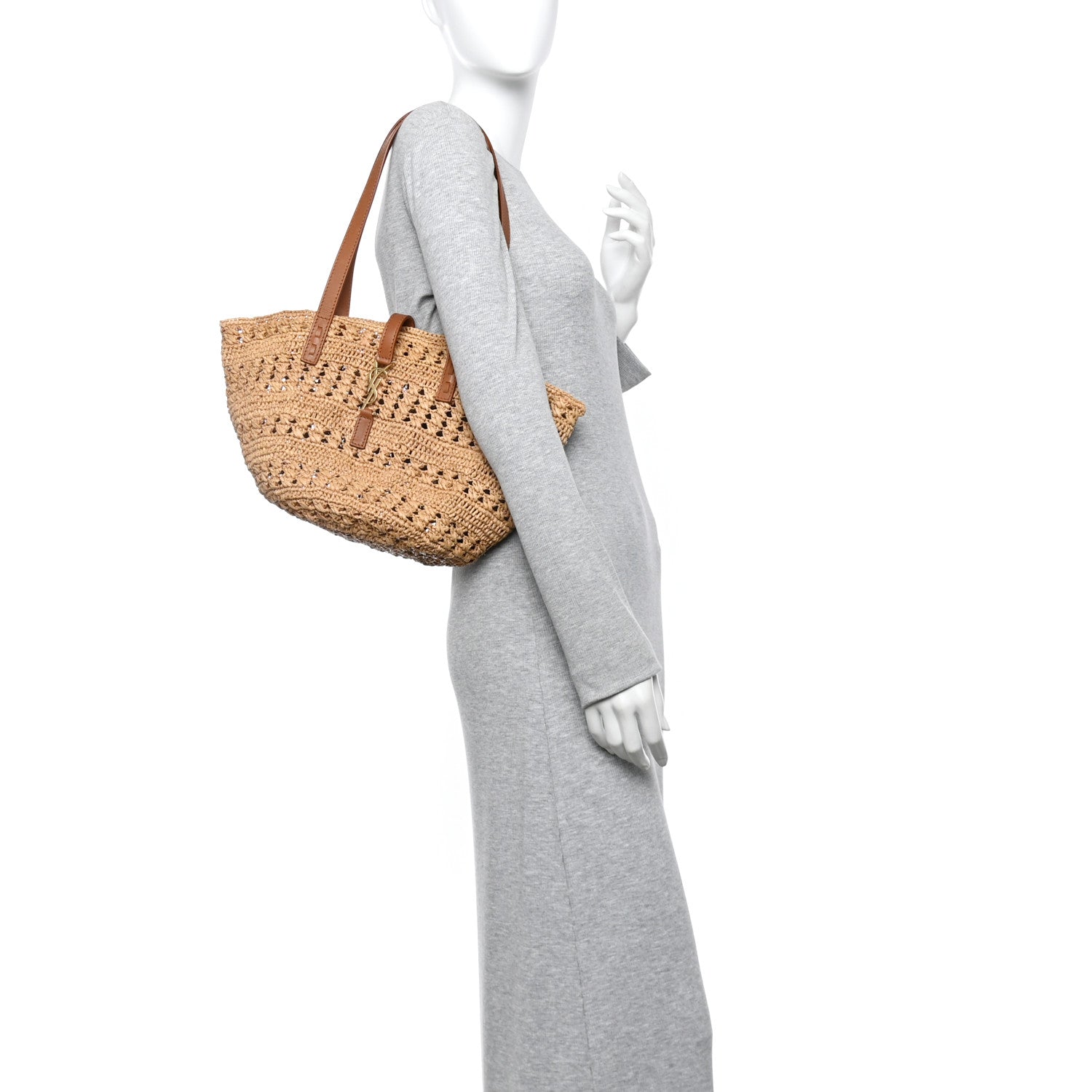 Saint Laurent Raffia Calfskin Small Panier Tote Naturel Brick 2 of 13