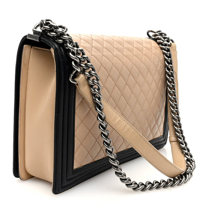 Chanel Lambskin Quilted Large Boy Flap Beige Black 3 of 10