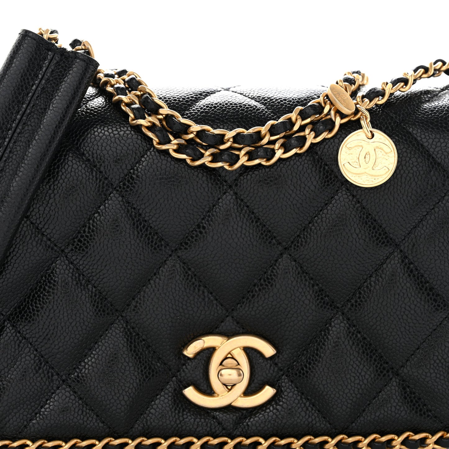 Caviar Quilted Mini Never Ending Chain Flap Black