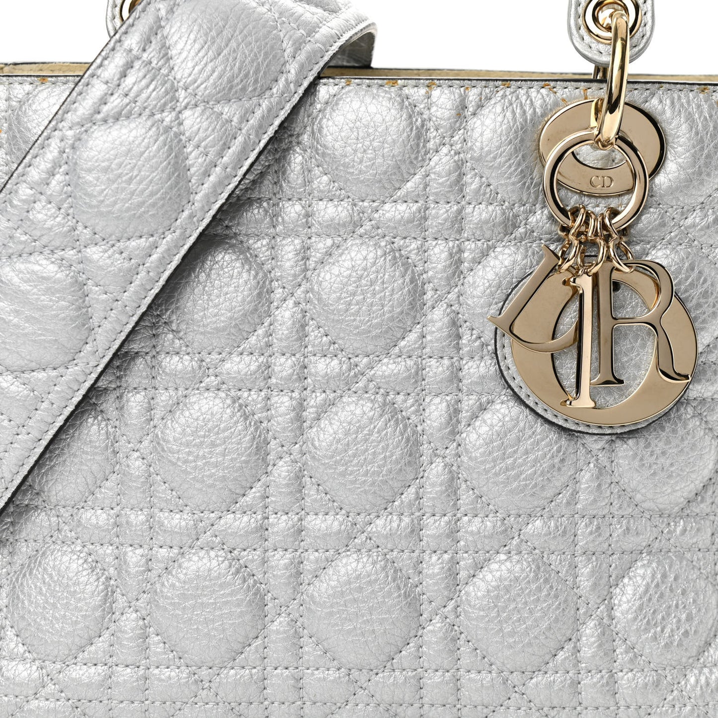 Metallic Grained Calfskin Cannage Medium Supple Lady Dior Silver
