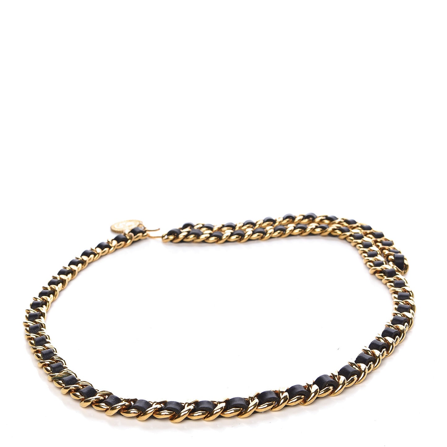 Lambskin Chain CC Medallion Belt Black Gold