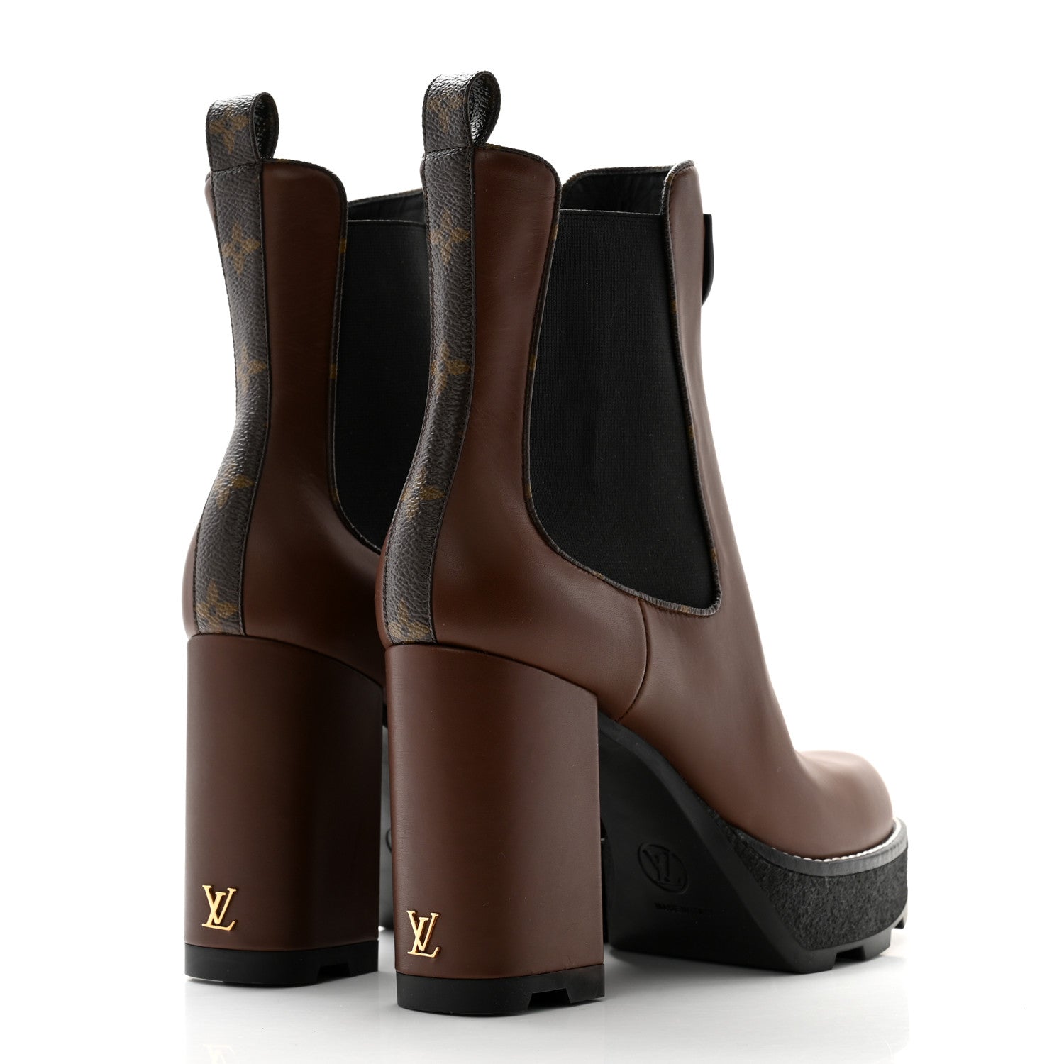 Louis Vuitton Calfskin Monogram LV Beaubourg Platform Ankle Boots 38.5 Marron 4 of 8