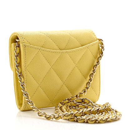 Chanel Caviar Quilted Flap Card Holder On Chain Yellow 2 of 6