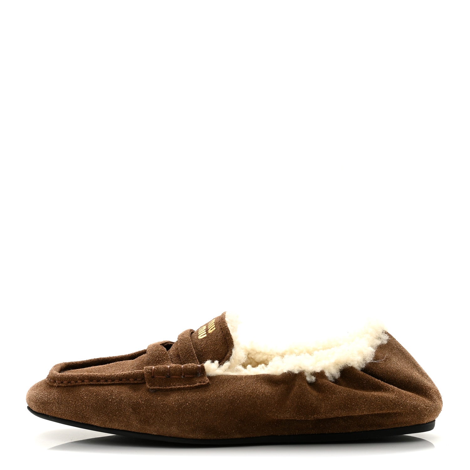 Miu Miu Suede Shearling Ruches Loafers 37 Dark Brown 3 of 9