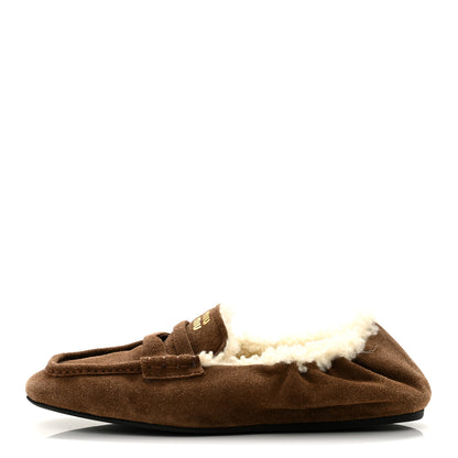 Miu Miu Suede Shearling Ruches Loafers 37 Dark Brown 3 of 9