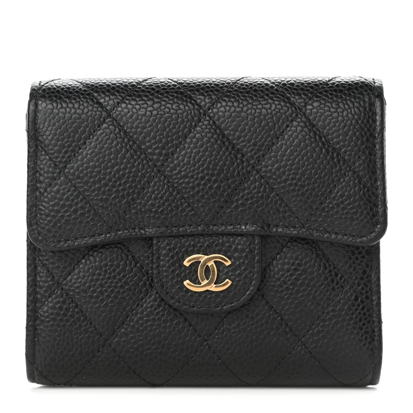 Caviar Quilted Compact Flap Wallet Black
