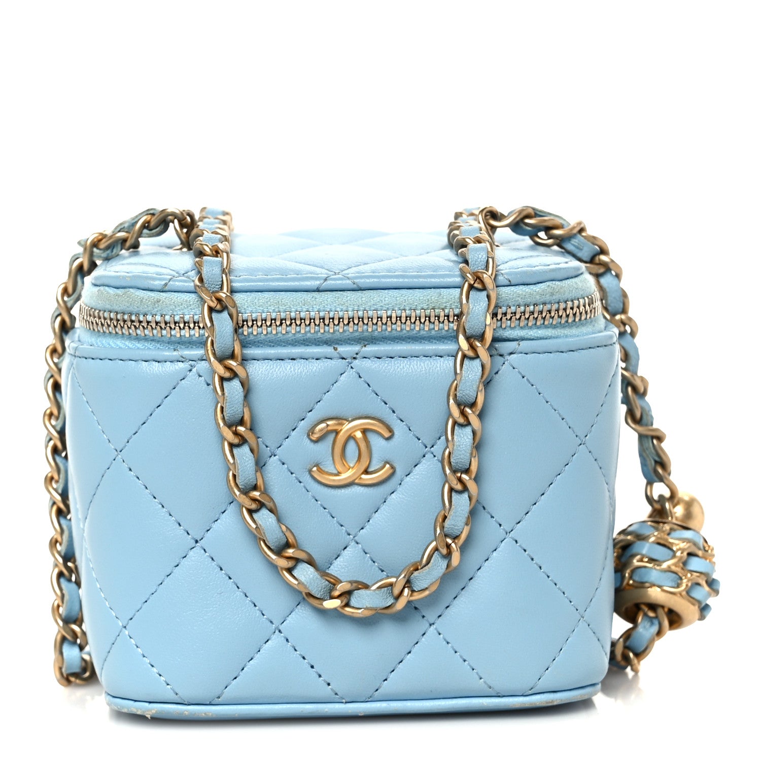 Chanel Lambskin Quilted Pearl Crush Mini Vanity Case With Chain Light Blue 1 of 11