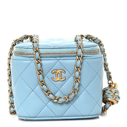 Chanel Lambskin Quilted Pearl Crush Mini Vanity Case With Chain Light Blue 1 of 11