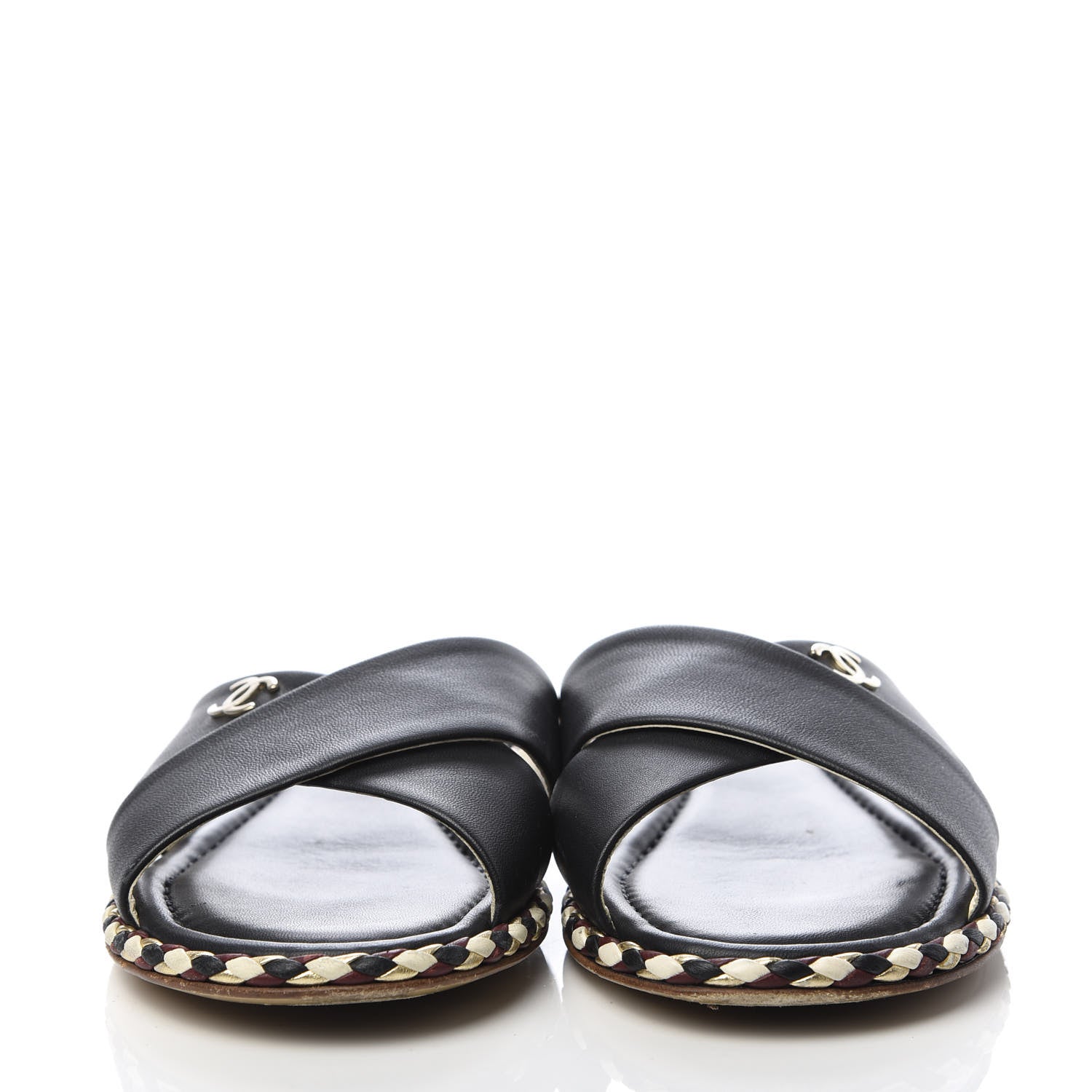 Chanel Lambskin Braided Mule Sandals 39 Black 2 of 9