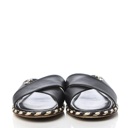 Chanel Lambskin Braided Mule Sandals 39 Black 2 of 9