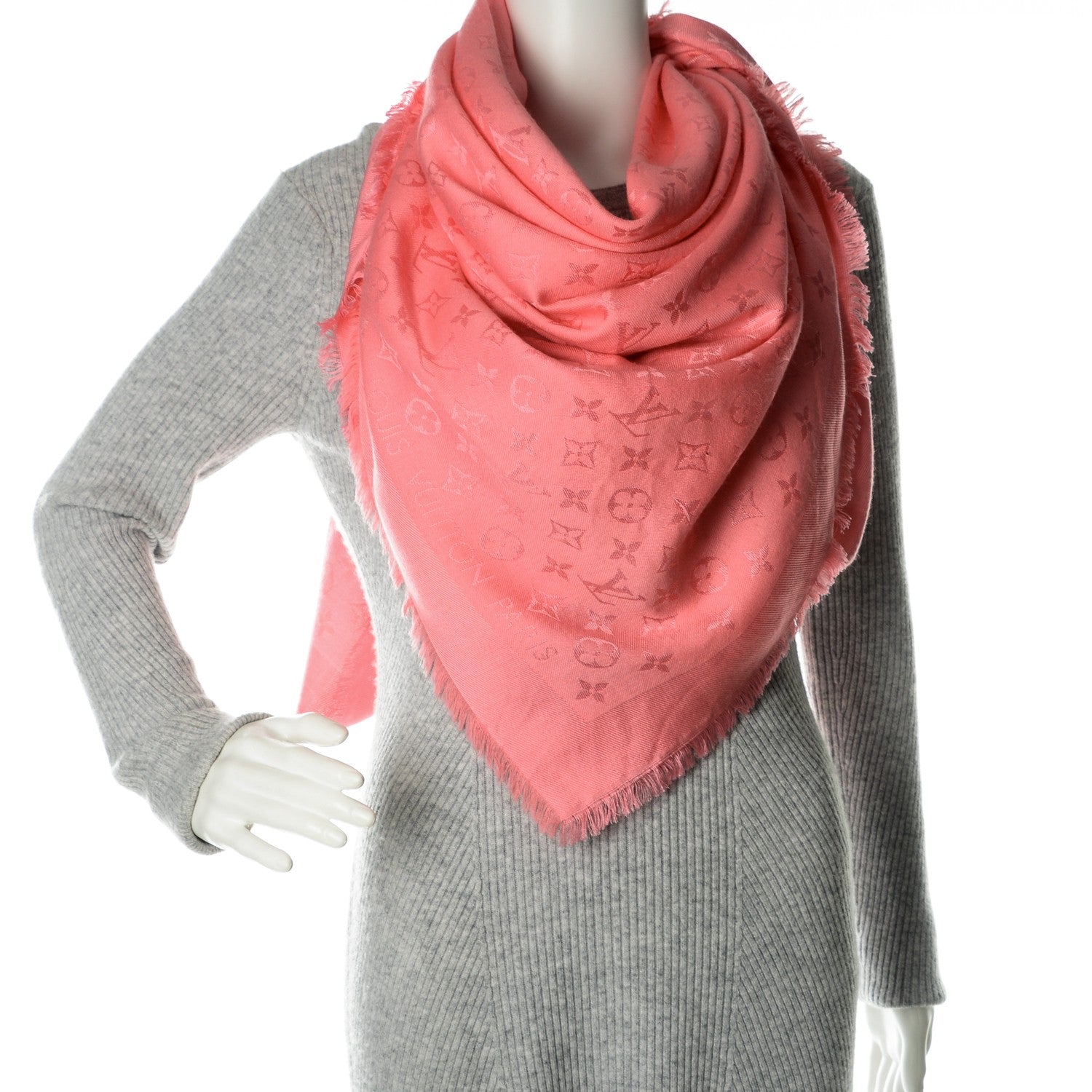 Louis Vuitton Silk Wool Monogram Shawl Corail 2 of 5