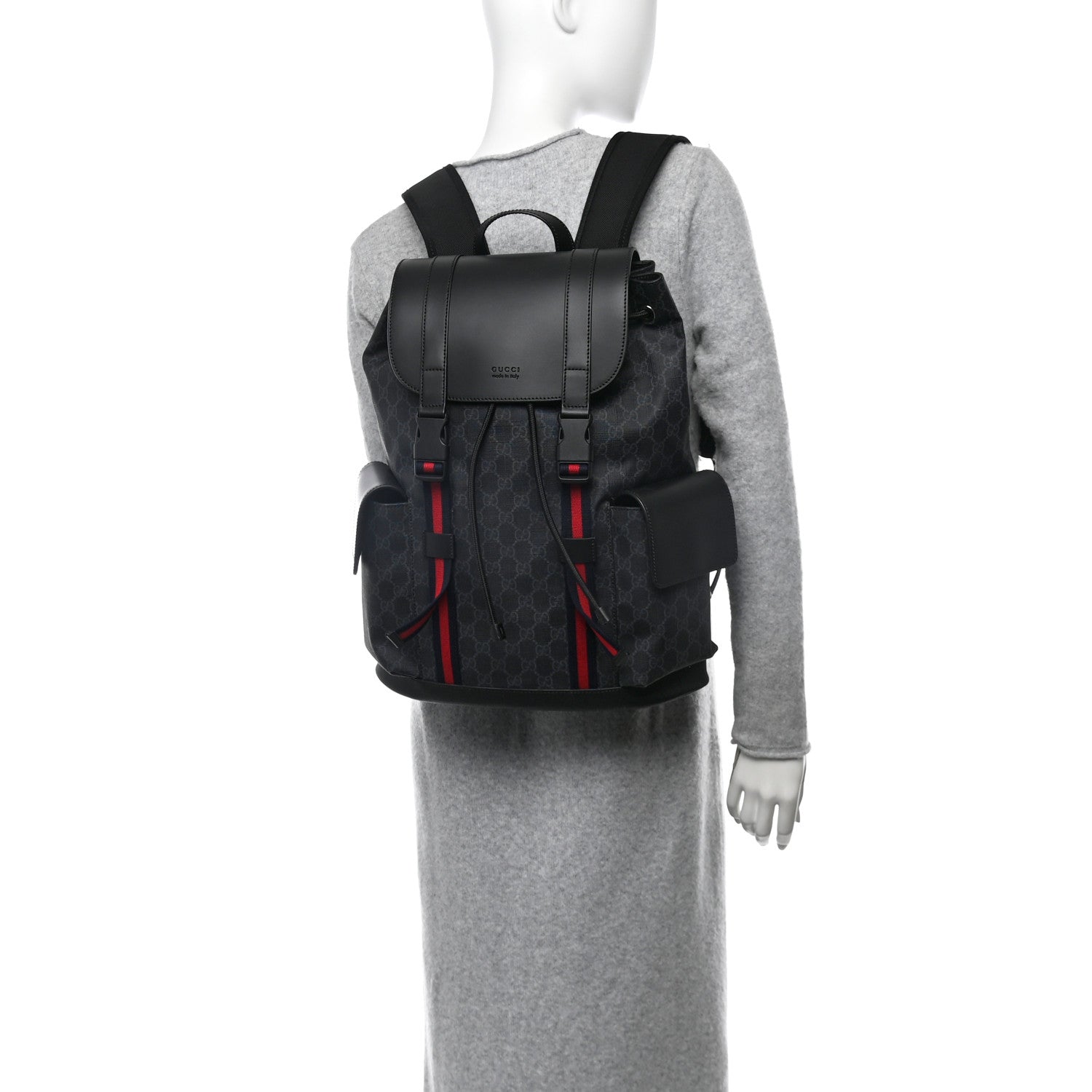 Gucci Soft GG Supreme Monogram Calfskin Web Double Buckle Backpack Black 2 of 10