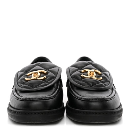 Chanel Lambskin Quilted CC Turnlock Loafers 35.5 Black 3 of 12