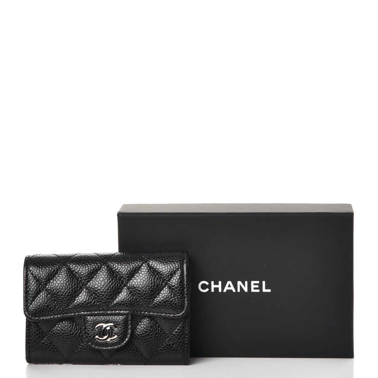 Caviar Quilted Flap Card Holder Black