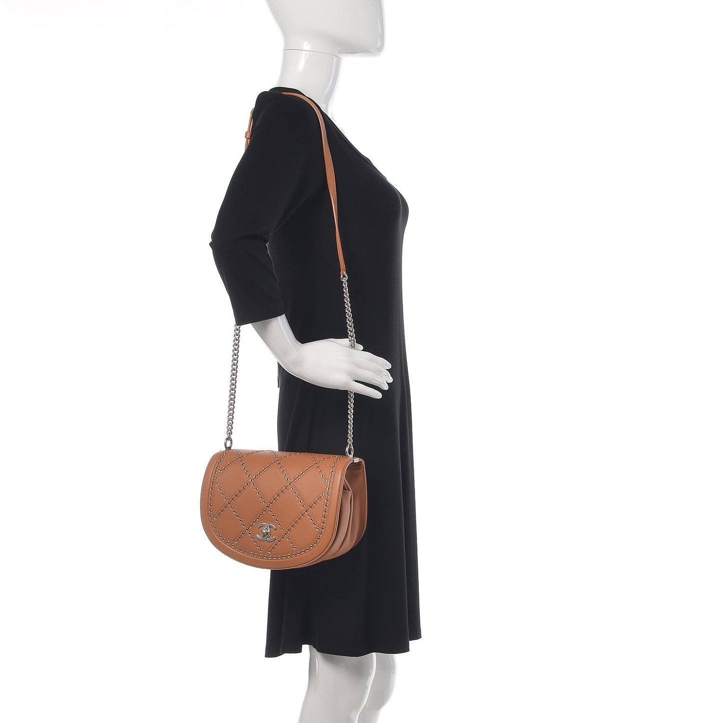 Calfskin Coco Eyelets Small Flap Bag Camel