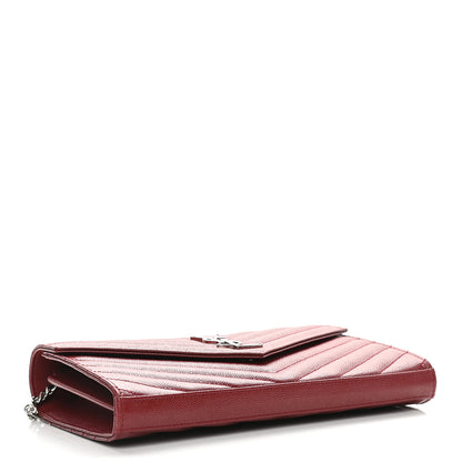 Saint Laurent Grain De Poudre Matelasse Chevron Monogram Chain Wallet Opyum Red 4 of 9