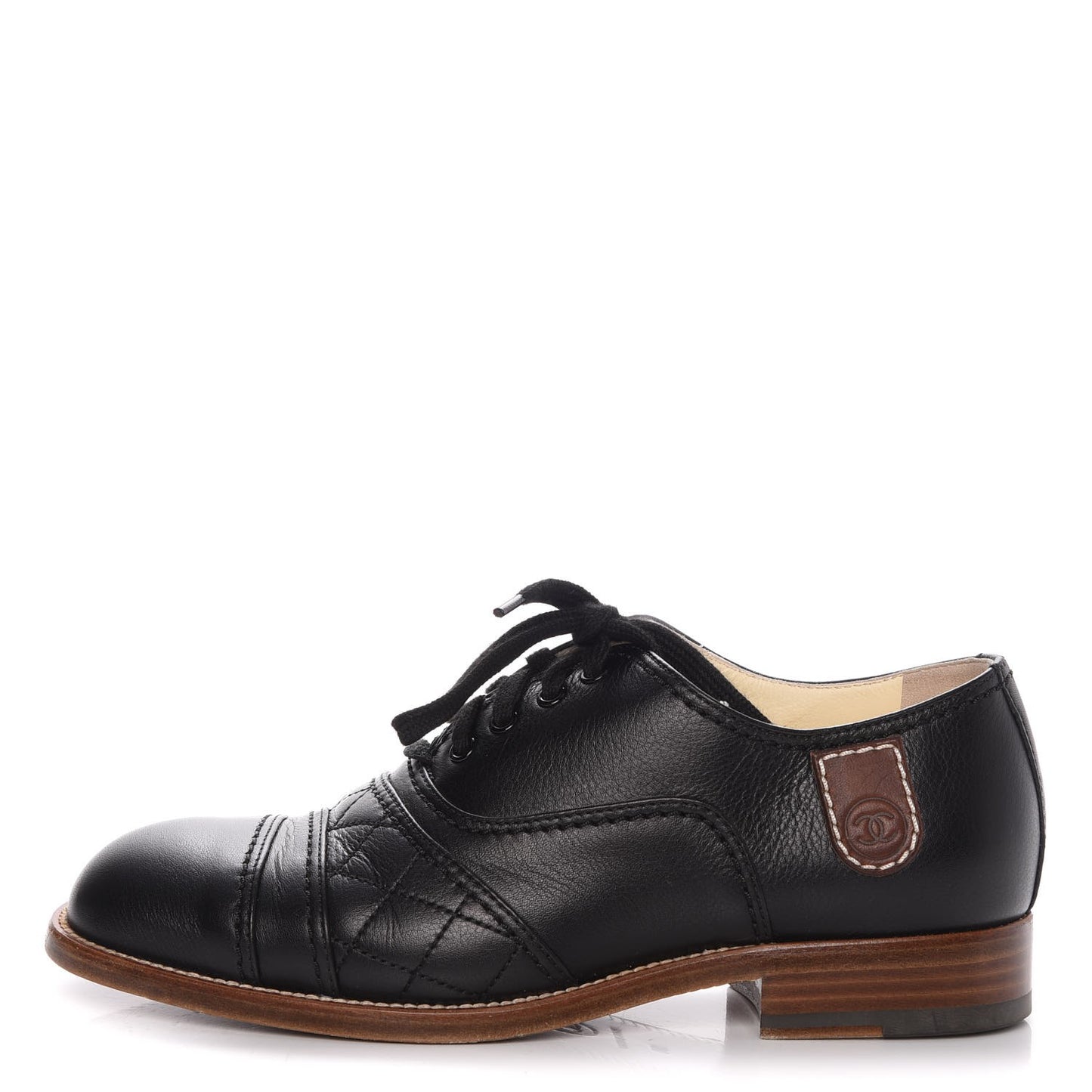 Calfskin Quilted CC Lace Up Oxfords 36 Black