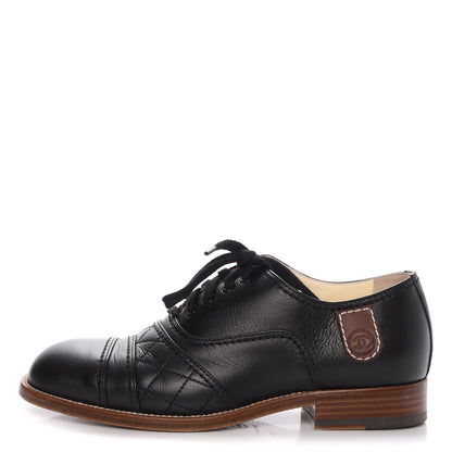 Chanel Calfskin Quilted CC Lace Up Oxfords 36 Black 1 of 18