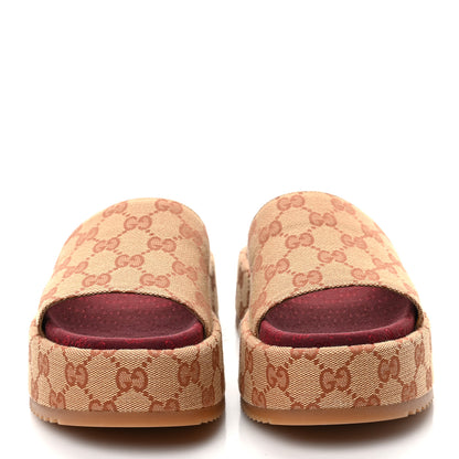Gucci Canvas GG Monogram Angelina Platform Slide Sandals 36.5 Beige Ruggine 2 of 8