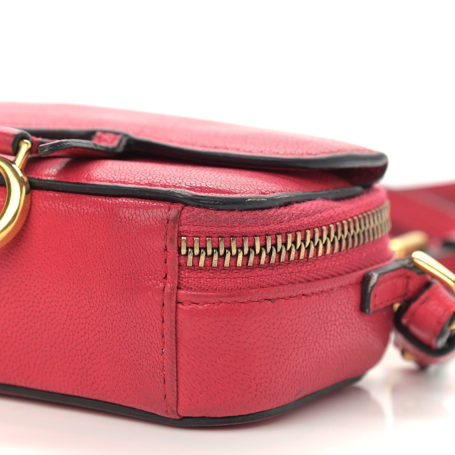 Goatskin Mini Saddle Shoulder Strap Pouch Red