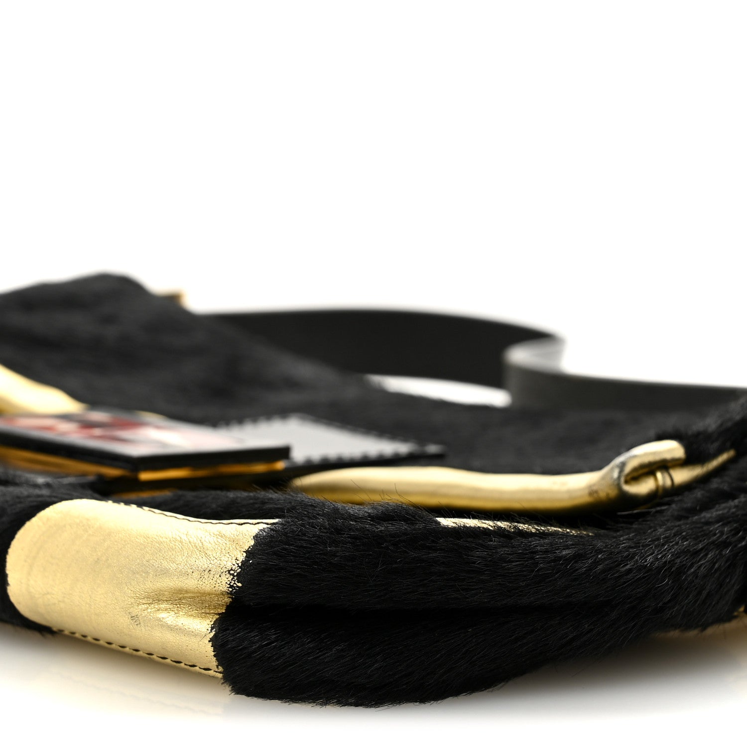 Fendi Metallic Calfskin Calf Hair Baguette Black Gold 10 of 13