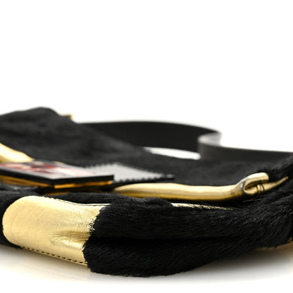 Fendi Metallic Calfskin Calf Hair Baguette Black Gold 10 of 13