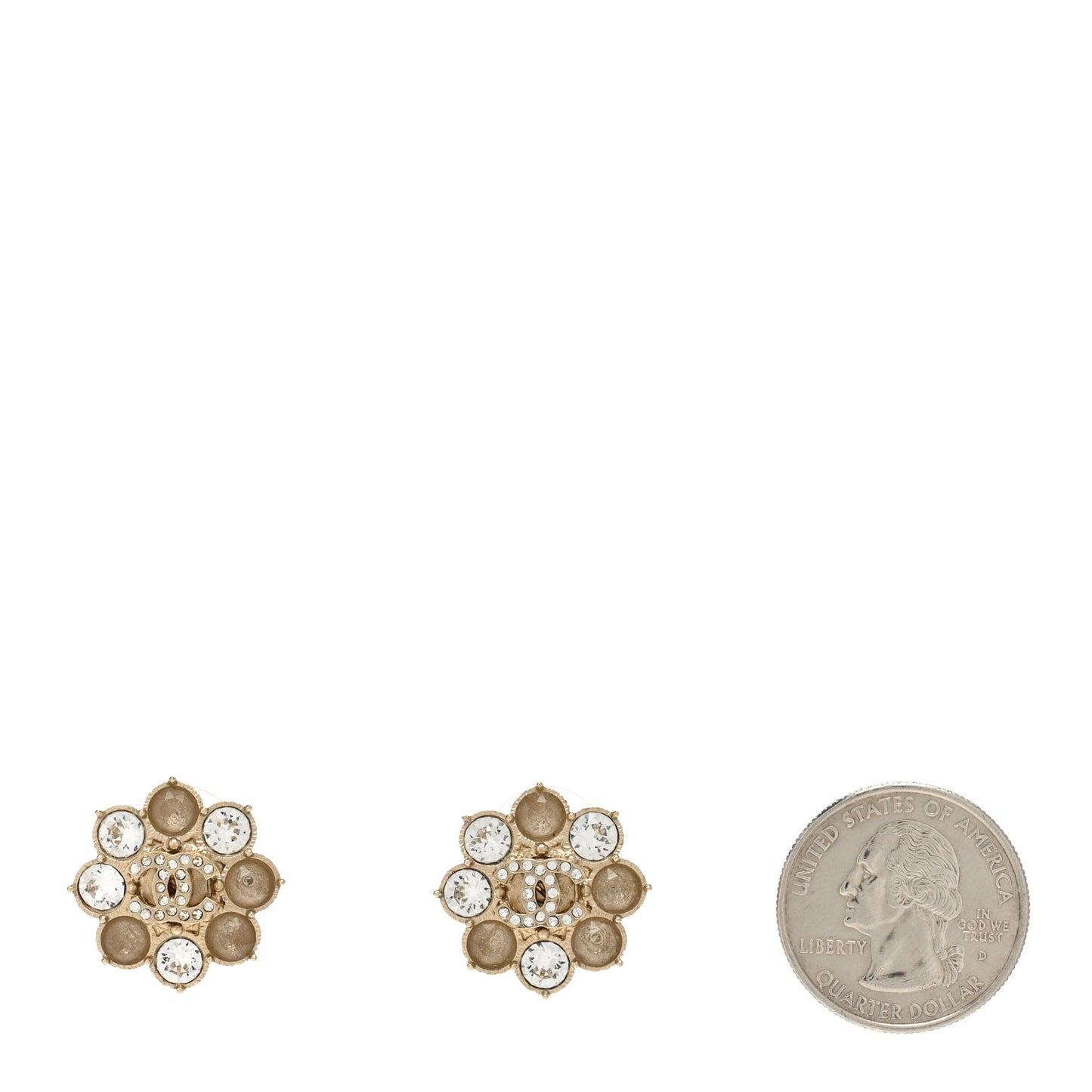 Crystal CC Flower Earrings Gold