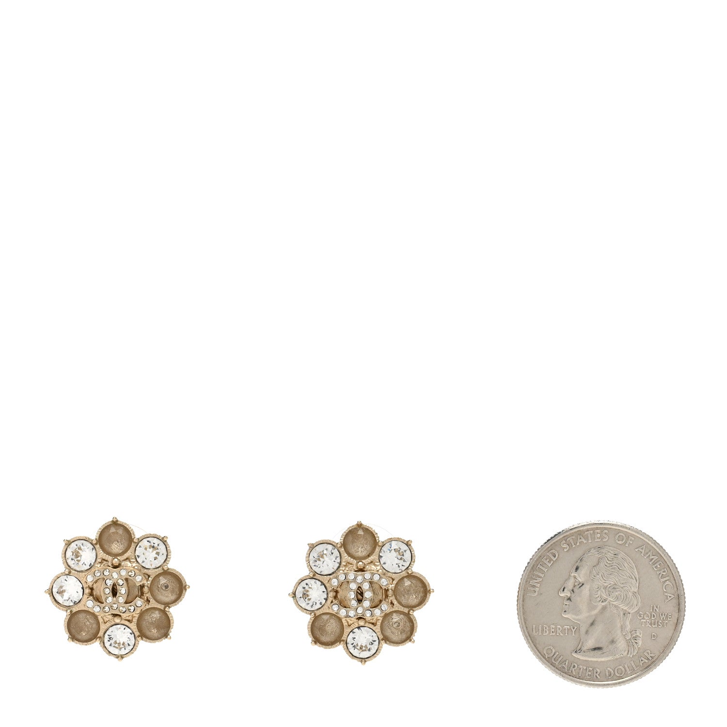 Chanel Crystal CC Flower Earrings Gold 2 of 4