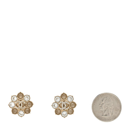 Chanel Crystal CC Flower Earrings Gold 2 of 4