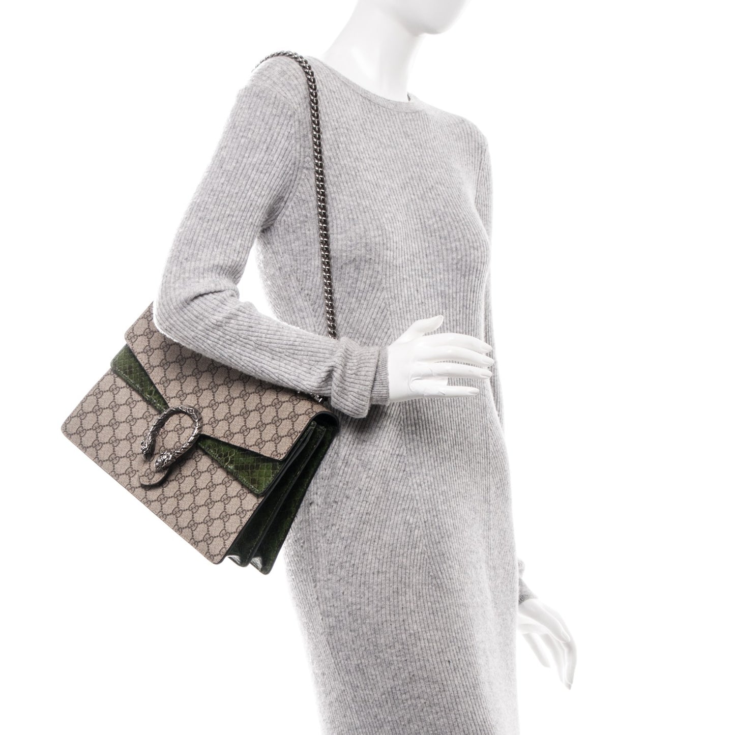 GG Supreme Monogram Python Medium Dionysus Shoulder Bag Green