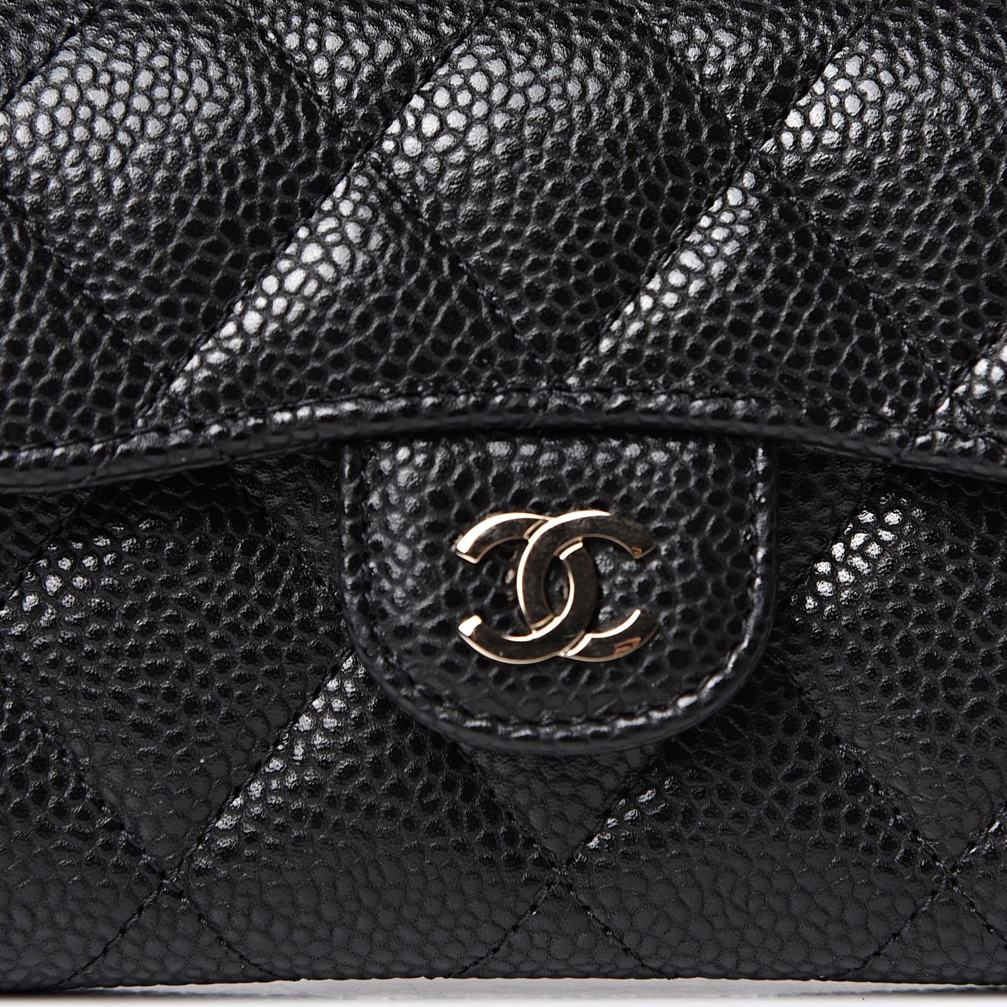 Caviar Quilted Flap Card Holder Wallet Black